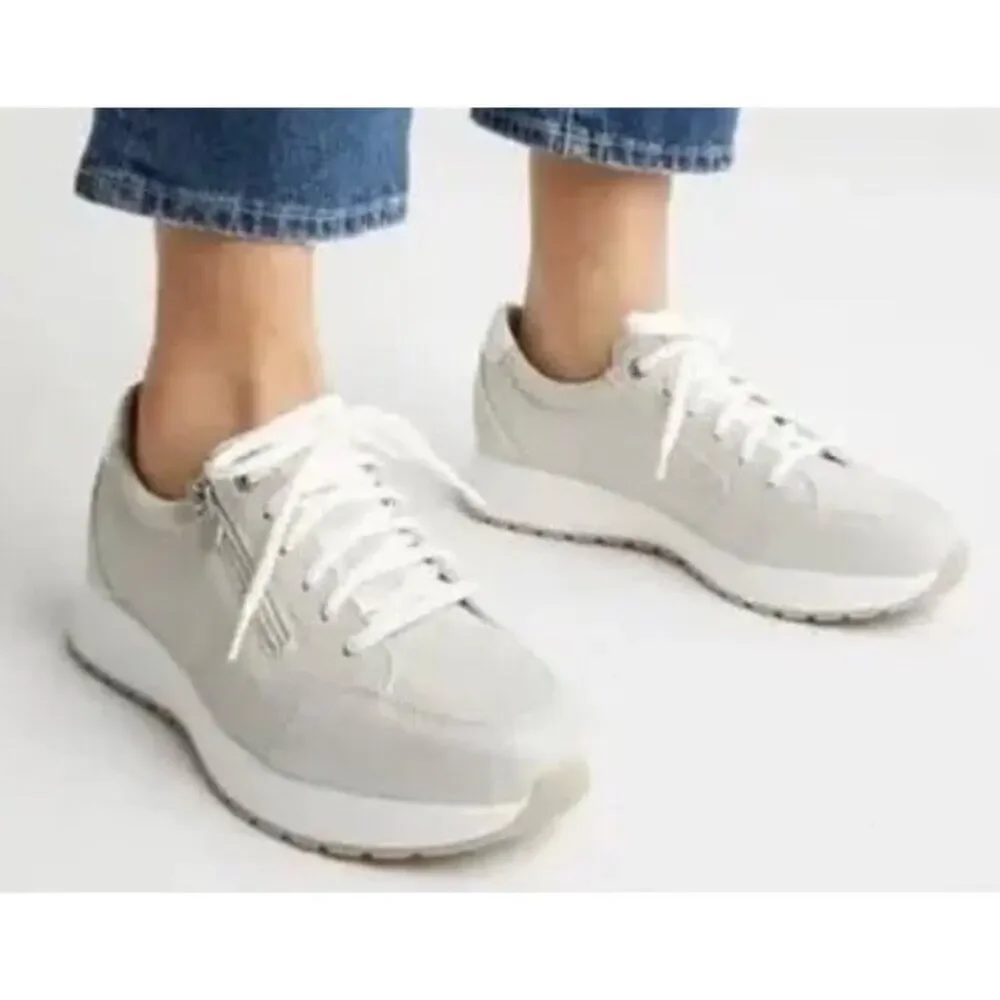 Munro Sutton Women Silver Leather Comfort Sneakers Side Zip Lace Up Shoes 11M